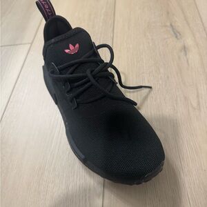 Adidas Women's Black Sneakers with Pink Logo